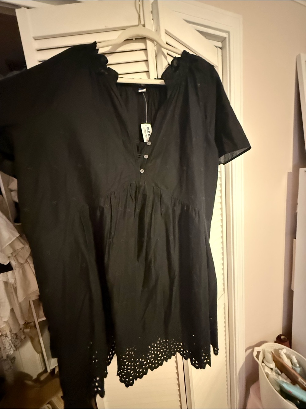 Black Eyelet Hem Short Sleeve Peasant dress